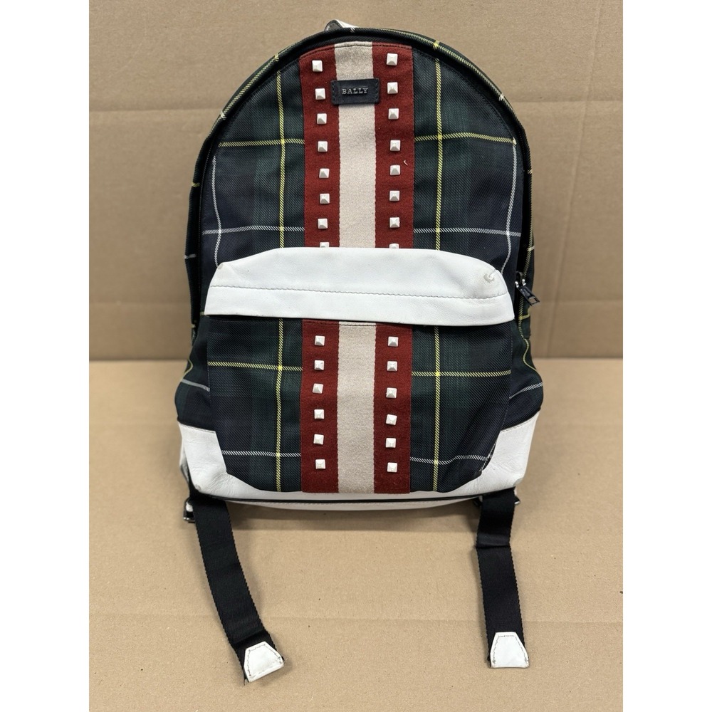 Bally Green plaid‎ Harper Backpack Studded Leather Multi-Color